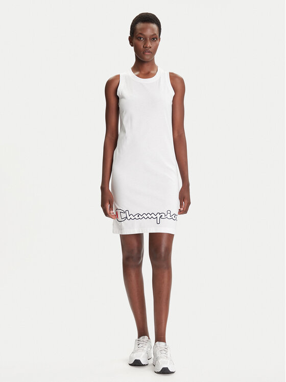 Champion Champion Kasdieninė suknelė Script Logo Ribbed Trim 112657 Balta Regular Fit