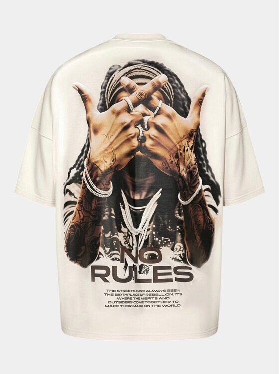 MADE BY SOCIETY MADE BY SOCIETY T-Shirt Tricou No Rules - T16854 Beżowy Basic Fit
