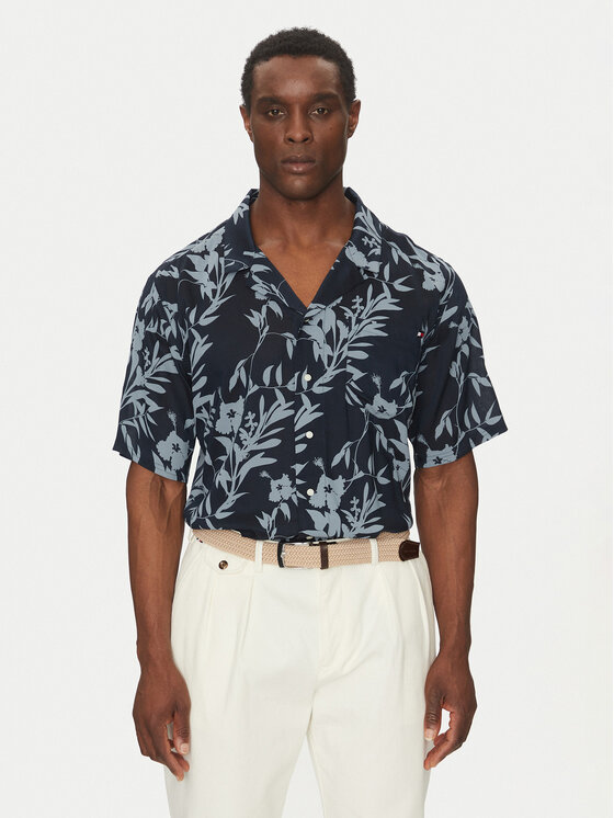 Tommy Hilfiger Tommy Hilfiger Marškiniai Bowling Shirt Print UM0UM03227 Tamsiai mėlyna Regular Fit