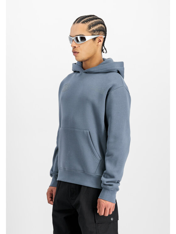 Alpha Industries Alpha Industries Bluza World Logo Backprint Hoodie Błękitny Loose Fit