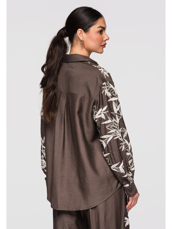 Ombre Ombre Koszula OW-SH-E0016 Brązowy Loose Fit
