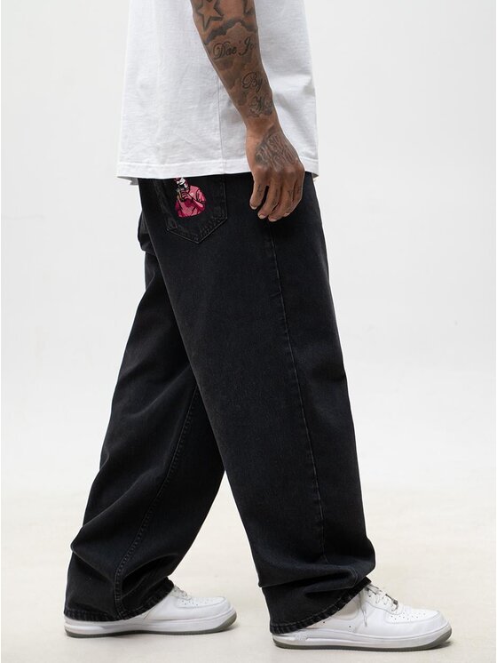 Jigga Wear Jigga Wear Jeansy Szerokie luźne pantera różowa 130774 Czarny Baggy Fit