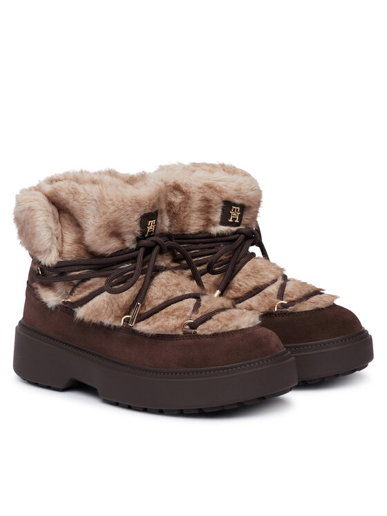 Tommy Hilfiger Tommy Hilfiger Snehule Fur Suede Lace-Up Snow Boot FW0FW09545 Hnedá