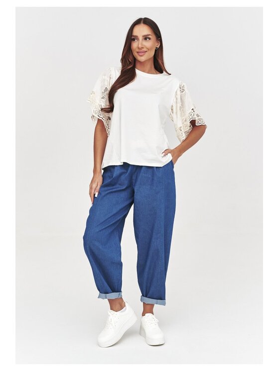 Makadamia Makadamia Bluzka C59 Biały Loose Fit