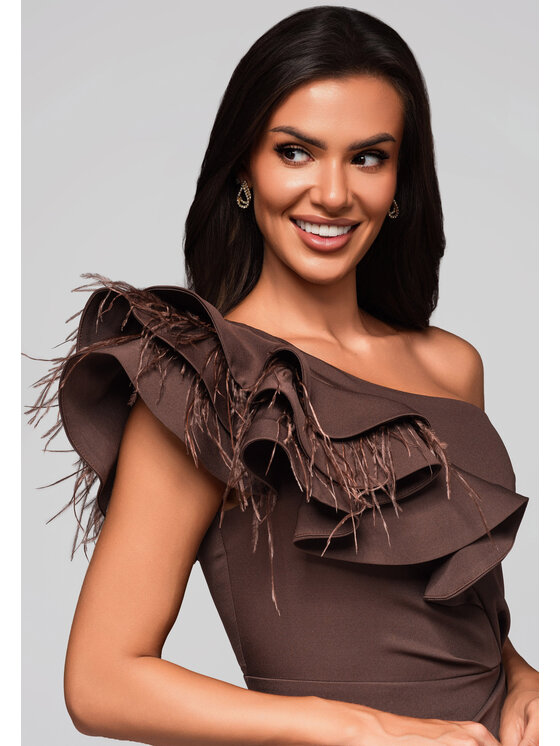 Ombre Ombre Sukienka wieczorowa LA-OM-DLR005 Brązowy Regular Fit