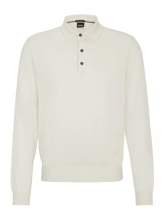 BOSS Boss Polo Boss Polo bianca in lana maniche lunghe Bianco Reglan Fit