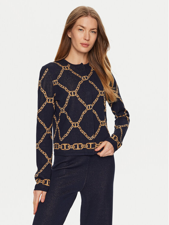 TWINSET TWINSET Kardiganas 241TP3522 Tamsiai mėlyna Straight Fit