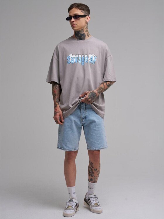 MyStars MyStars T-Shirt Szeroka luźna koszulka z krótkim rękawem 125215 Szary Oversize