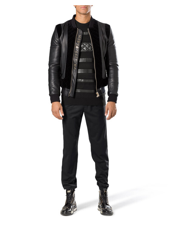 PHILIPP PLEIN PHILIPP PLEIN Kožená bunda 30798 Čierna Regular Fit