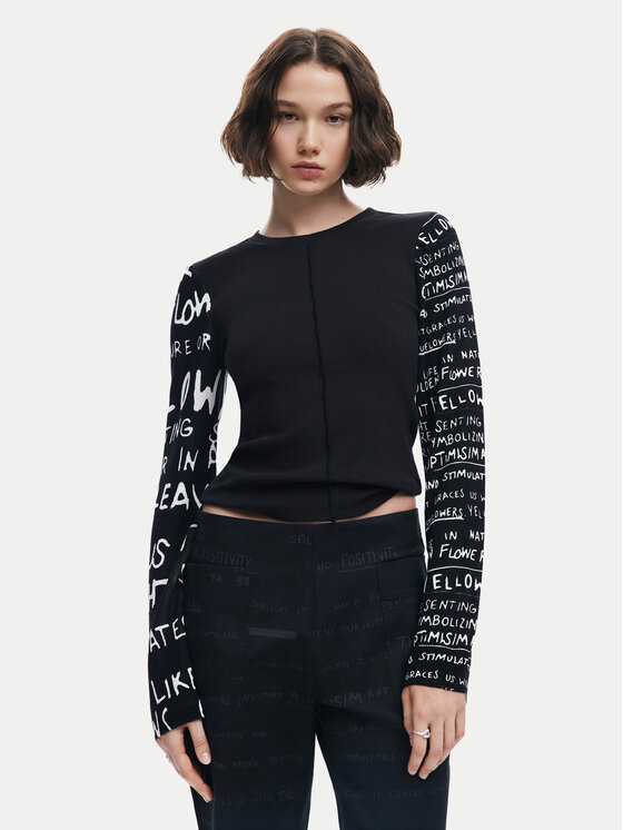 Desigual Desigual Блузка Rebe 24WWTK78 Чорний Slim Fit