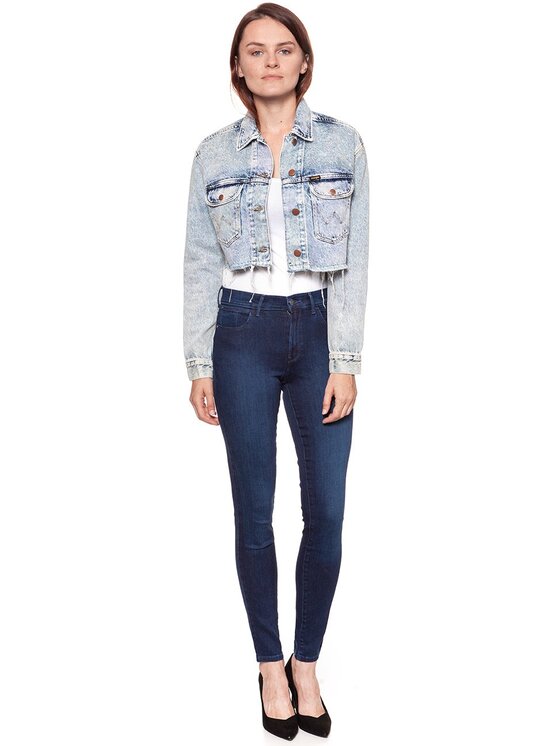 Wrangler Wrangler Kurtka damska RETRO CROP JACKET Niebieski Loose Fit