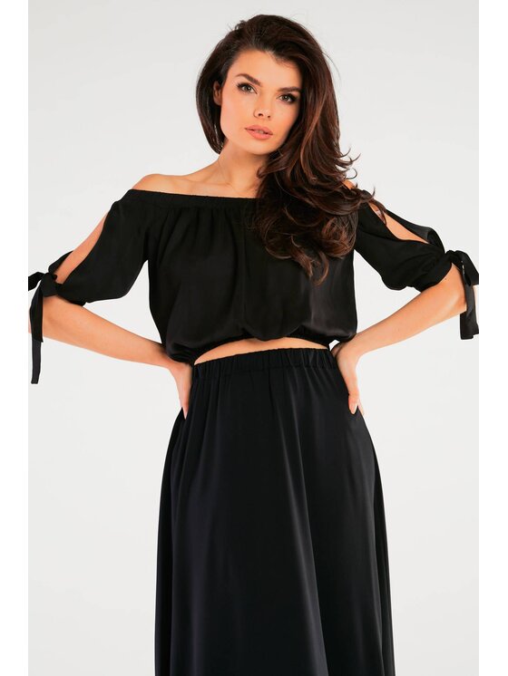 Awama Awama Bluzka A430 Czarny Basic Fit