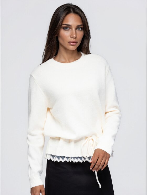 Ombre Ombre Sweter OW-SW-E0070 Beżowy jasny Relaxed Fit