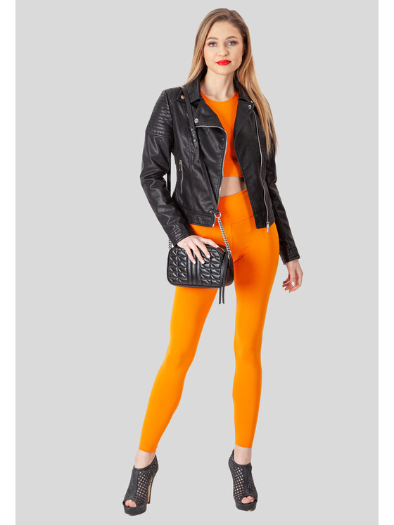 Perso Perso Bunda z imitace kůže z suwakiem Černá Slim Fit