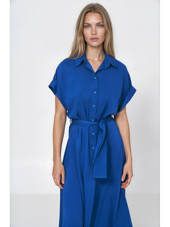 NIFE NIFE Košeľové šaty S301 Modrá Loose Fit