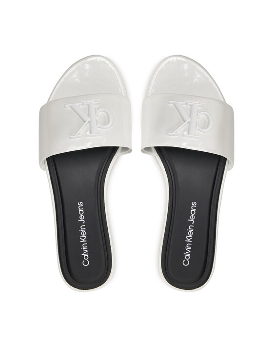 Calvin Klein Jeans Ciabatte Flat Sandal Slide Mg Met YW0YW01348 Bianco Modivo