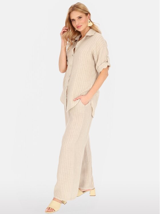 Perso Perso Spodnie damskie PTE254998F Beżowy Regular Fit