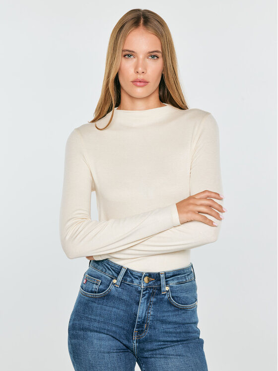 BIG STAR BIG STAR Longsleeve PELA Kremowy Slim Fit