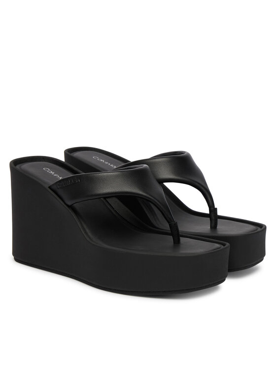 Calvin Klein Calvin Klein Čības uz pirksta Wedge 70 Sndl Thong Lth HW0HW02880 Melns