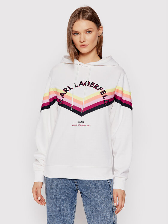 KARL LAGERFELD Bluză Stripe Tape 215W1807 Alb Regular Fit 215W1807 imagine noua