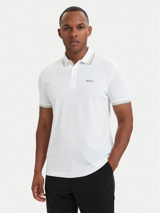 BOSS BOSS Тениска с яка и копчета Paddy 50469055 Бял Regular Fit