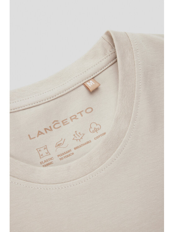 Lancerto Lancerto T-Shirt Koszulka z Bawełną Jasnobeżowa Jeffrey TS073124000039 Beżowy Regular Fit