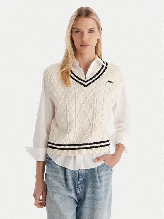 Guess Guess Pulover V5GR00 Z3FB1 Bela Classic Fit