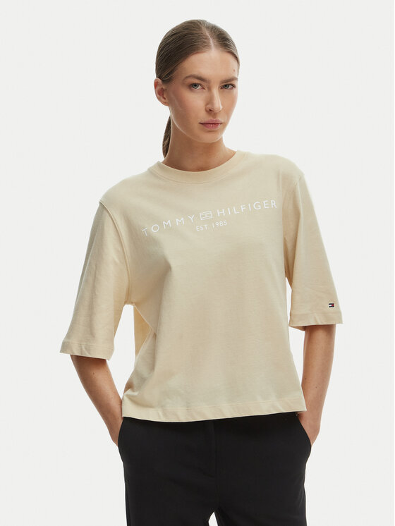 Tommy Hilfiger Tommy Hilfiger T-Shirt WW0WW47811 Béžová Relaxed Fit