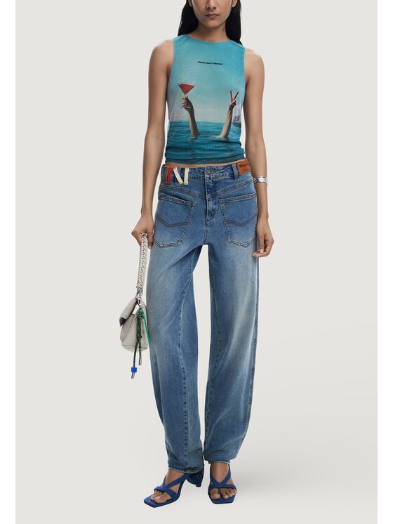 Desigual Desigual Podkoszulek REPRIS TS SUMMER Niebieski Casual Fit