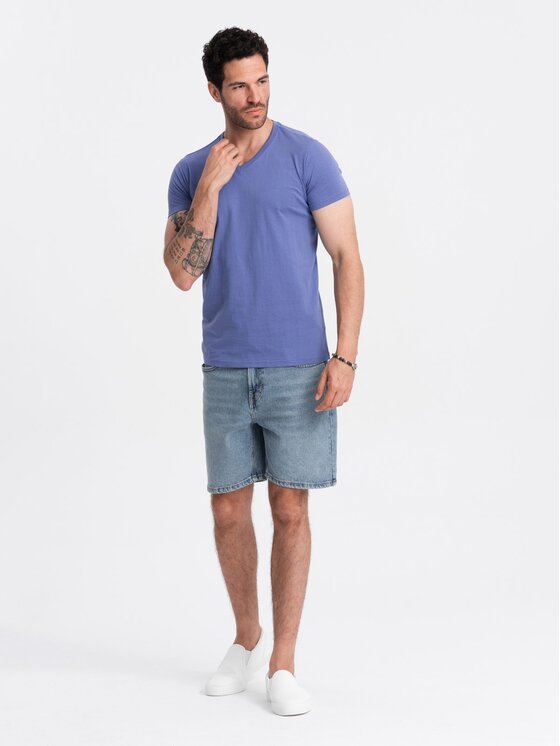 Ombre Ombre T-Shirt OM-TSBS-0145 Fioletowy Regular Fit