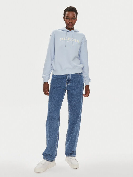 Tommy Hilfiger Tommy Hilfiger Bluză Monotype Flock WW0WW41236 Albastru celest Relaxed Fit