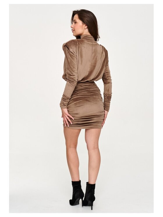 Makadamia Makadamia Sukienka codzienna M955 Brązowy Fitted Fit