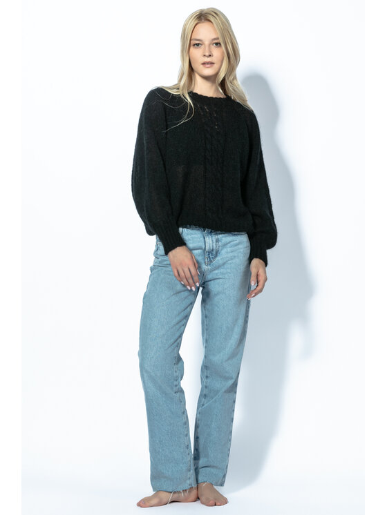 Fobya Fobya Sweter LEKKI BEZSZWOWY SWETER Z WEŁNY ALPAKI F1732 Czarny Classic Fit