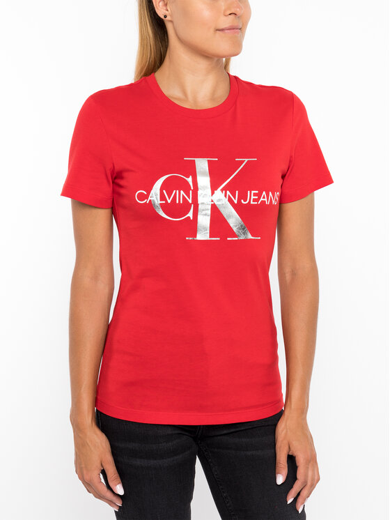 Calvin Klein Jeans Calvin Klein Jeans Tričko Metallic Monogram J20J211508 Červená Slim Fit