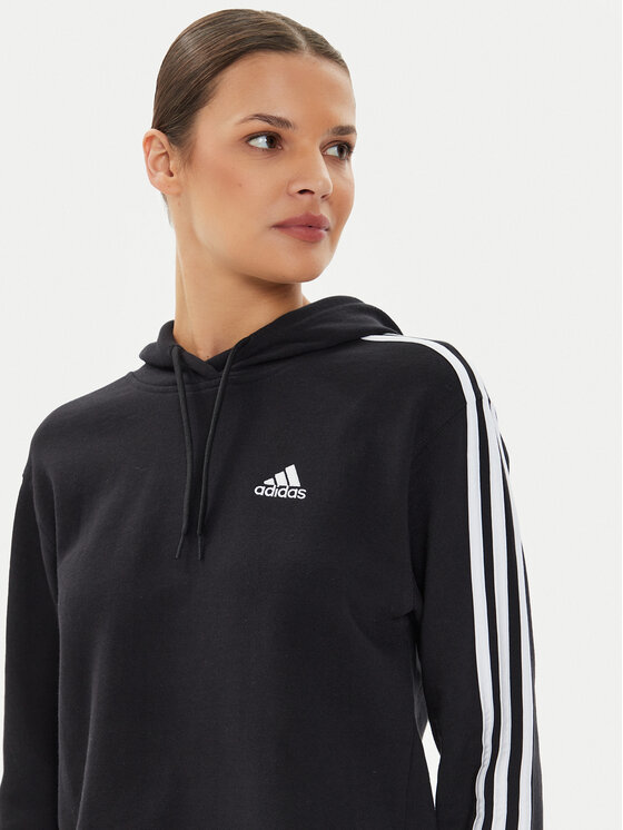adidas adidas Bluza Essentials 3-Stripes French Terry Crop Hoodie IC8767 Czarny Regular Fit