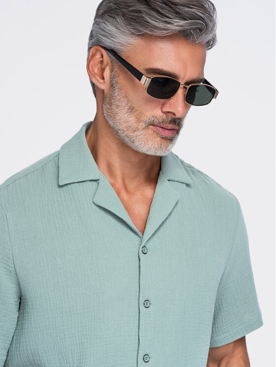 Ombre Ombre Koszula OM-SHSS-0223 Zielony Regular Fit