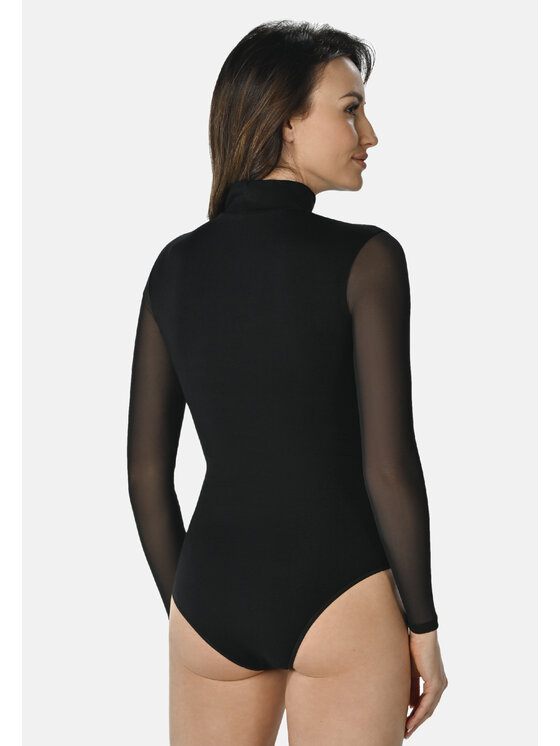 Teyli Teyli Body z półgolfem i transparentnymi rękawami Nelly Czarny Regular Fit