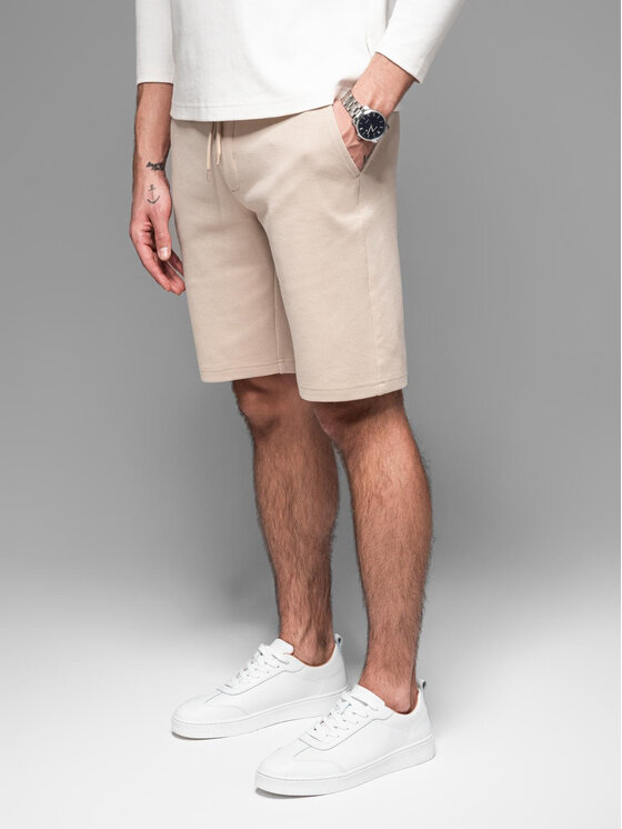 Ombre Ombre Szorty materiałowe OM-SRCS-0168 Beżowy Slim Fit