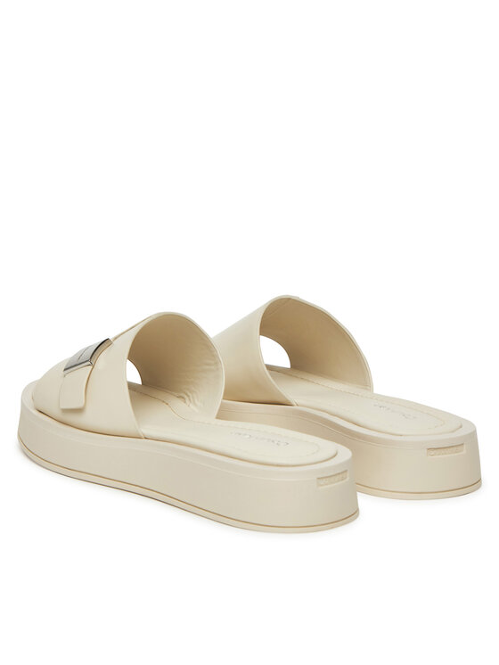 Calvin Klein Calvin Klein Pantoletten Flatform Slide W/Ck Hw - Lth HW0HW02368 Écru