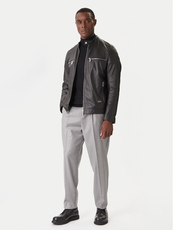 KARL LAGERFELD KARL LAGERFELD Kožená bunda 555022 554421 Černá Slim Fit