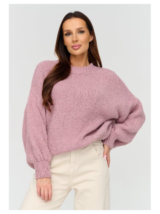Makadamia Makadamia Sweter C83 Różowy Loose Fit