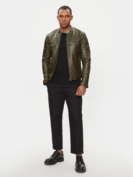 Serge Pariente Serge Pariente Lederjacke Justice Grün Regular Fit