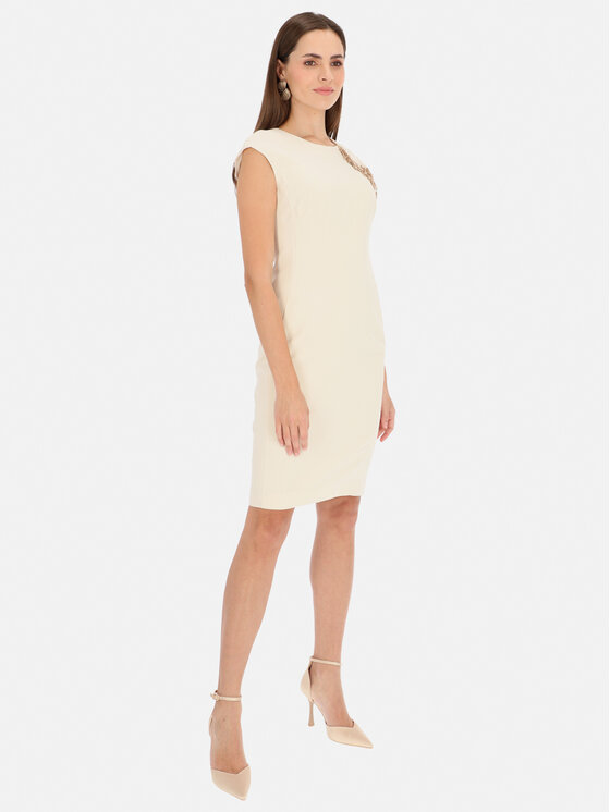 L’AF L’AF Sukienka koktajlowa Edith Kremowy Slim Fit