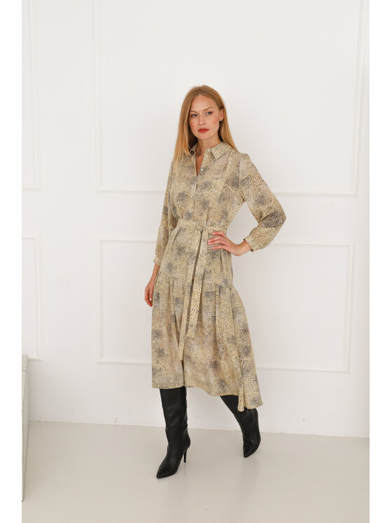 Entelier Entelier Sukienka elegancka maxi Beżowy Comfortable Fit