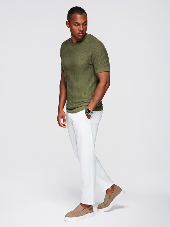Ombre Ombre T-Shirt OM-TSCT-0303 Zielony Slim Fit