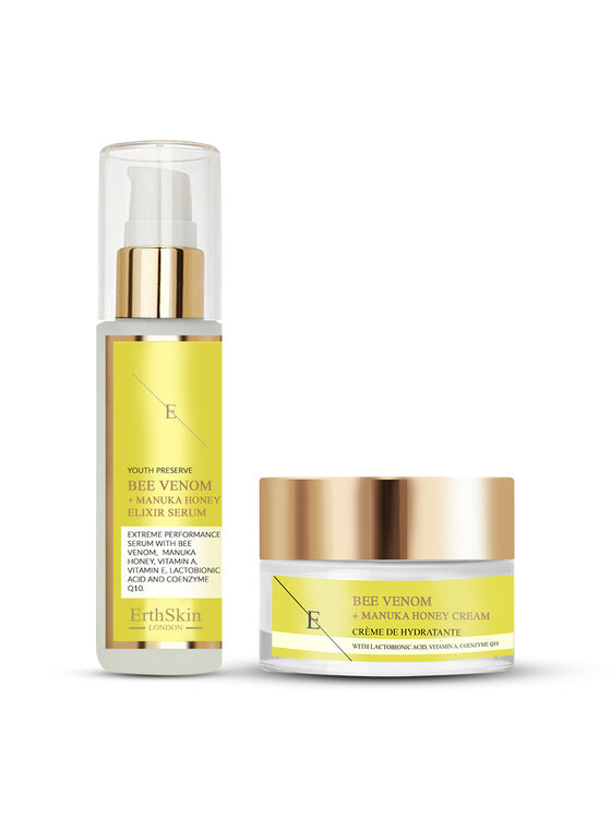 Krem na dzień i na noc Erthskin London, Jad Pszczeli + Krem Miodowy Manuka + Serum Eliksirowe