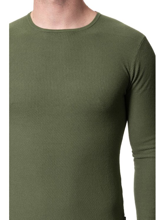 Wrangler Wrangler Sweter PIQUE CREW KNIT Zielony Slim Fit