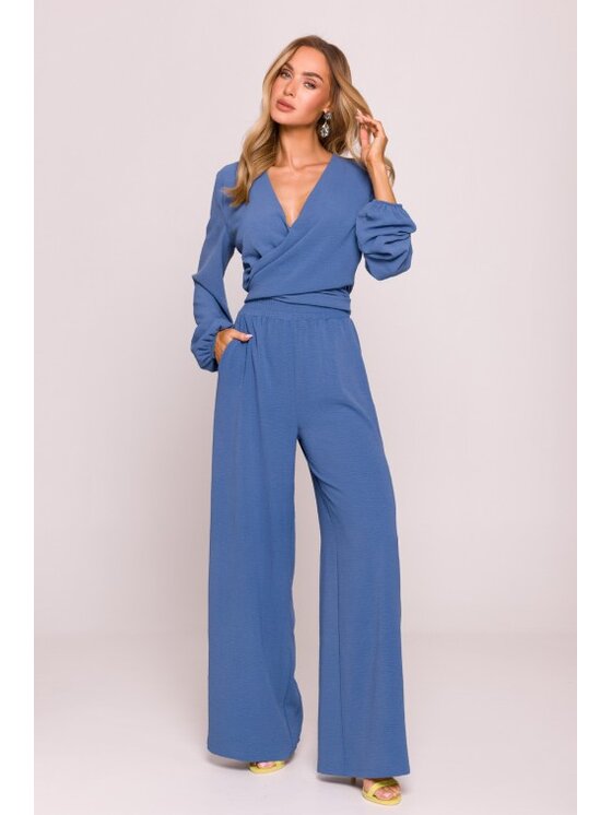 Made of Emotion Made of Emotion Spodnie materiałowe M862 Granatowy Wide Leg