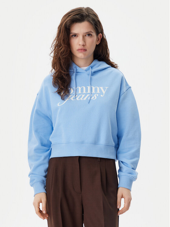 Tommy Jeans Mikina Script DW0DW20306 Modrá Relaxed Fit