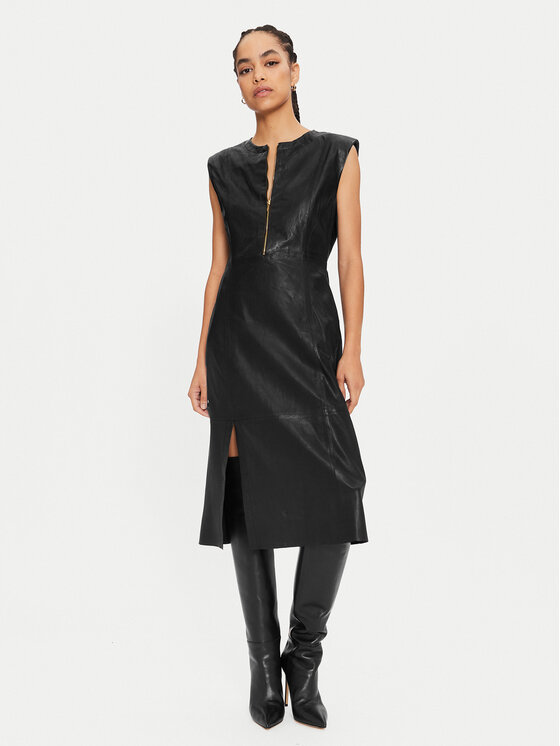 Bruuns Bazaar Bruuns Bazaar Kožené šaty Agathea BBW4183 Černá Slim Fit